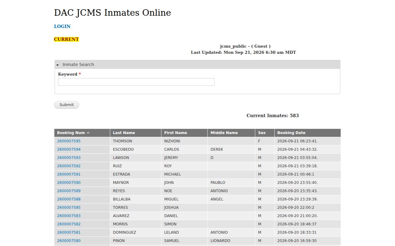 Doña Ana County active warrants custody search blank booking interface