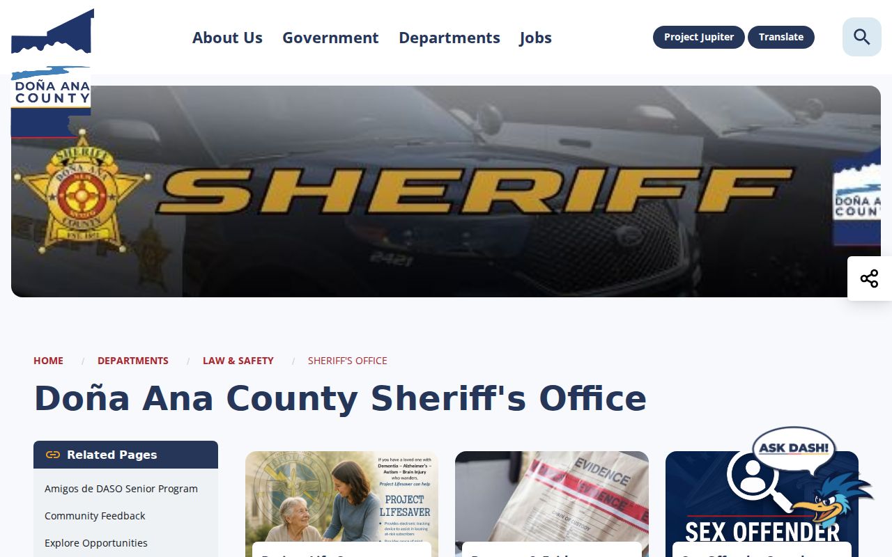 Doña Ana County warrant records sheriff office contact page