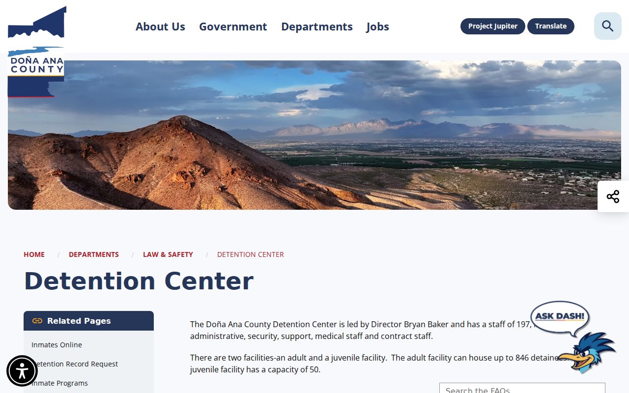 Doña Ana County active warrants detention center information page