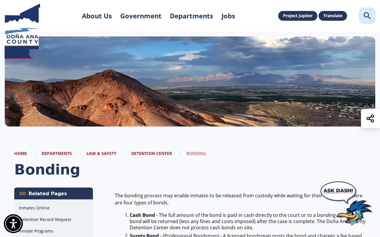 Doña Ana County bench warrant bonding information page