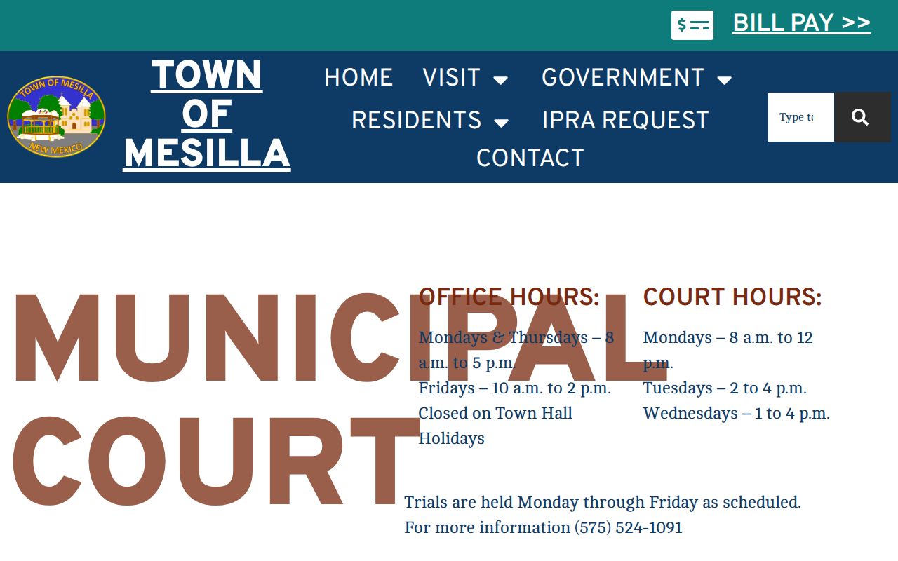 Mesilla warrant search municipal court contact page