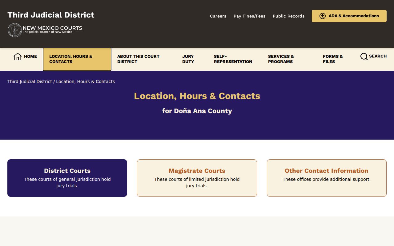 Doña Ana County arrest warrant Third Judicial District court contact page